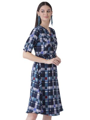 mandarin checkered a-line dress - 16649441 - Standard Image - 3