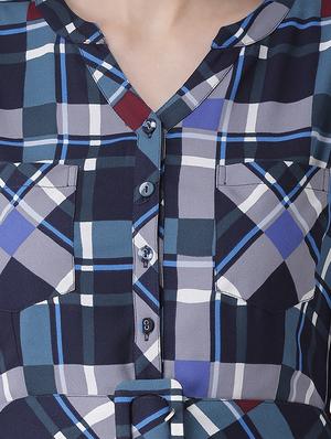 mandarin checkered a-line dress - 16649441 - Standard Image - 5