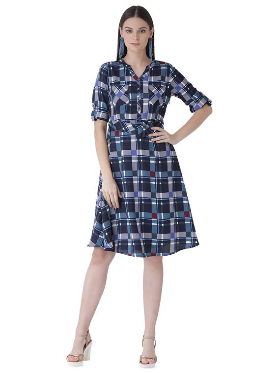 mandarin checkered a-line dress - 16649441 - Zoom Image - 1