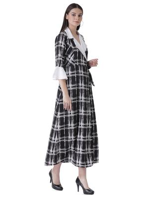 contrast lapel neck a-line dress - 16649447 - Standard Image - 2