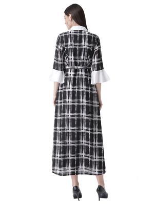 contrast lapel neck a-line dress - 16649447 - Standard Image - 3