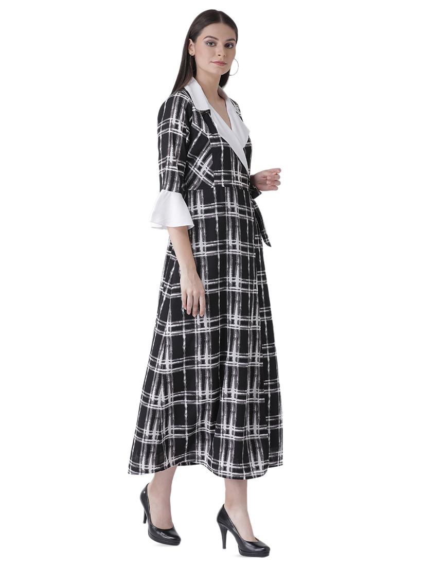 contrast lapel neck a-line dress - 16649447 - Zoom Image - 2