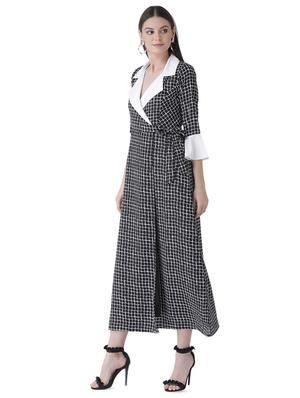 contrast lapel neck a-line dress - 16649448 - Standard Image - 2