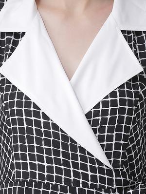 contrast lapel neck a-line dress - 16649448 - Standard Image - 4