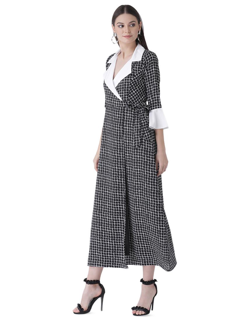 contrast lapel neck a-line dress - 16649448 - Zoom Image - 2