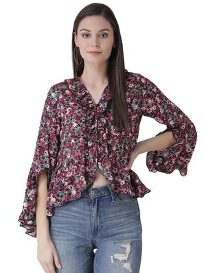 bell sleeved floral ruffle top - 16649454 - Standard Image - 2