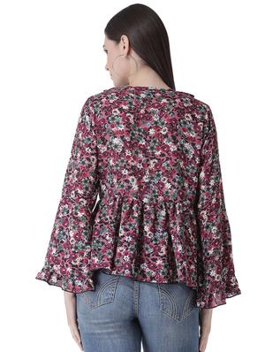 bell sleeved floral ruffle top - 16649454 - Standard Image - 4
