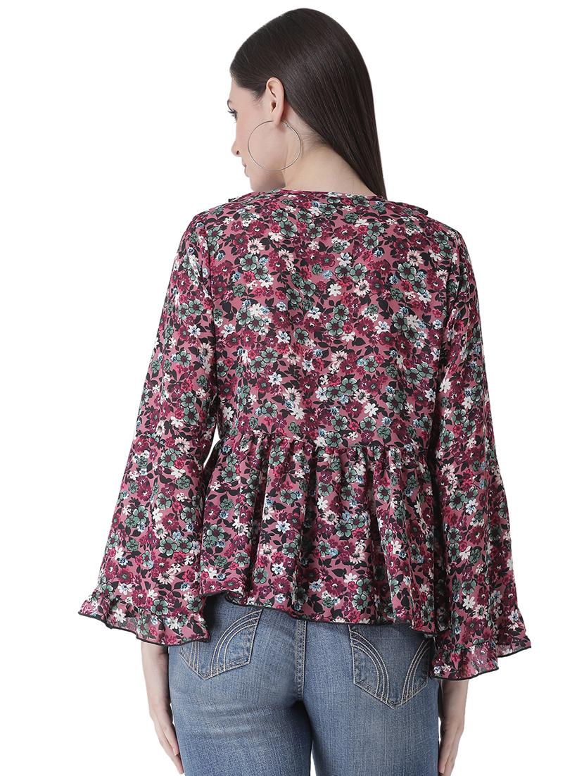 bell sleeved floral ruffle top - 16649454 - Zoom Image - 4
