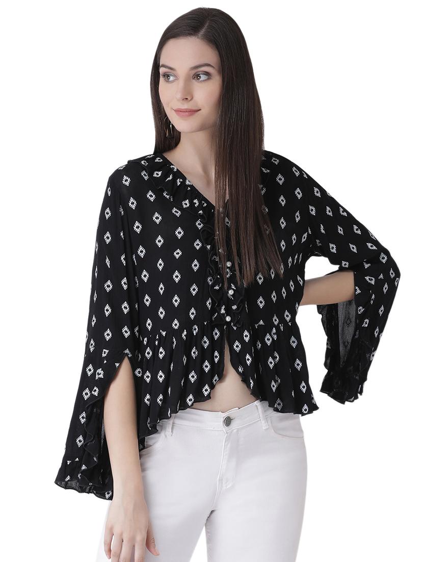 bell sleeved floral ruffle top - 16649455 - Zoom Image - 2