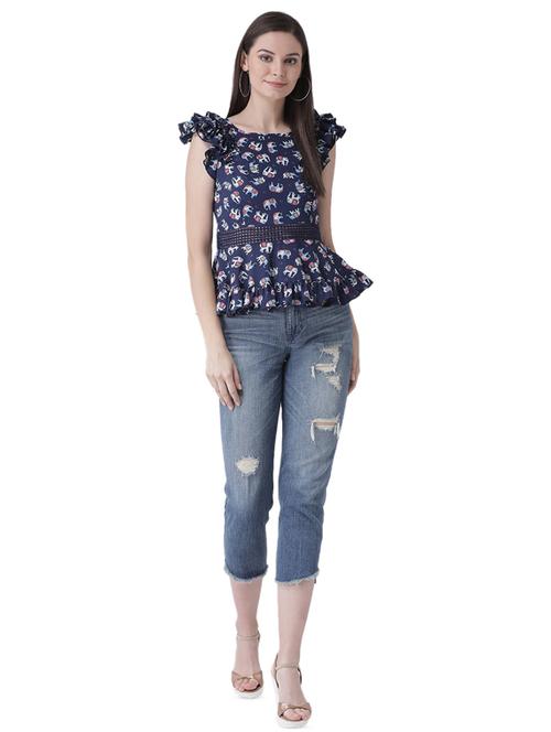 frill trim lace inserted peplum top - 16649456 - Standard Image - 1