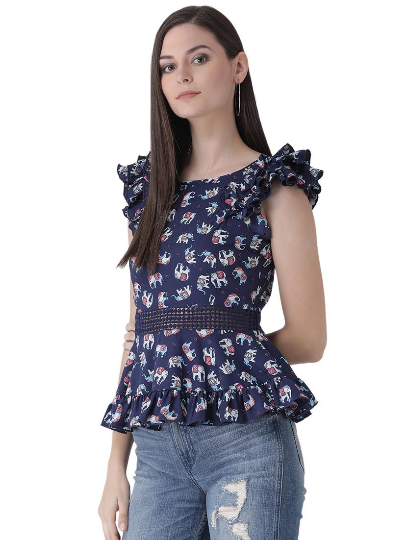 frill trim lace inserted peplum top - 16649456 - Zoom Image - 3