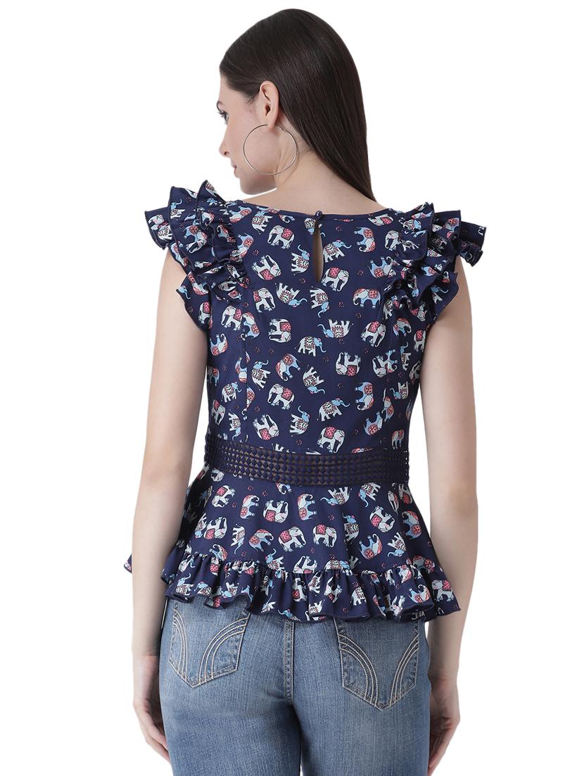 frill trim lace inserted peplum top - 16649456 - Zoom Image - 4