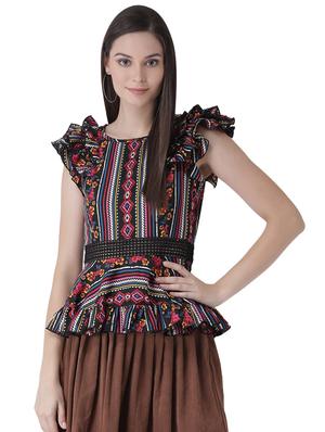 frill trim lace inserted peplum top - 16649457 - Standard Image - 2