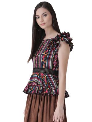 frill trim lace inserted peplum top - 16649457 - Standard Image - 3