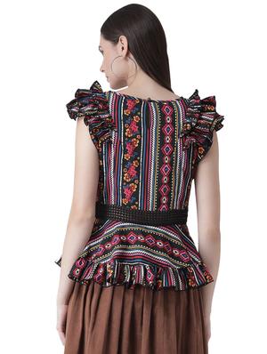 frill trim lace inserted peplum top - 16649457 - Standard Image - 4