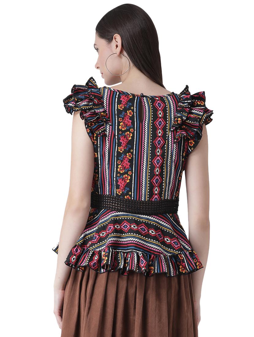 frill trim lace inserted peplum top - 16649457 - Zoom Image - 4