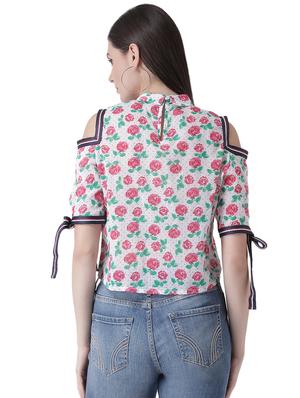 cold shoulder floral side tapping top - 16649469 - Standard Image - 4