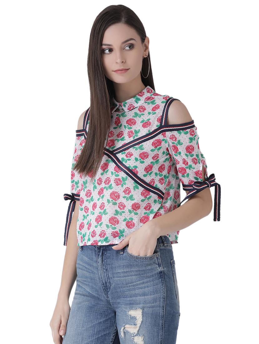 cold shoulder floral side tapping top - 16649469 - Zoom Image - 3