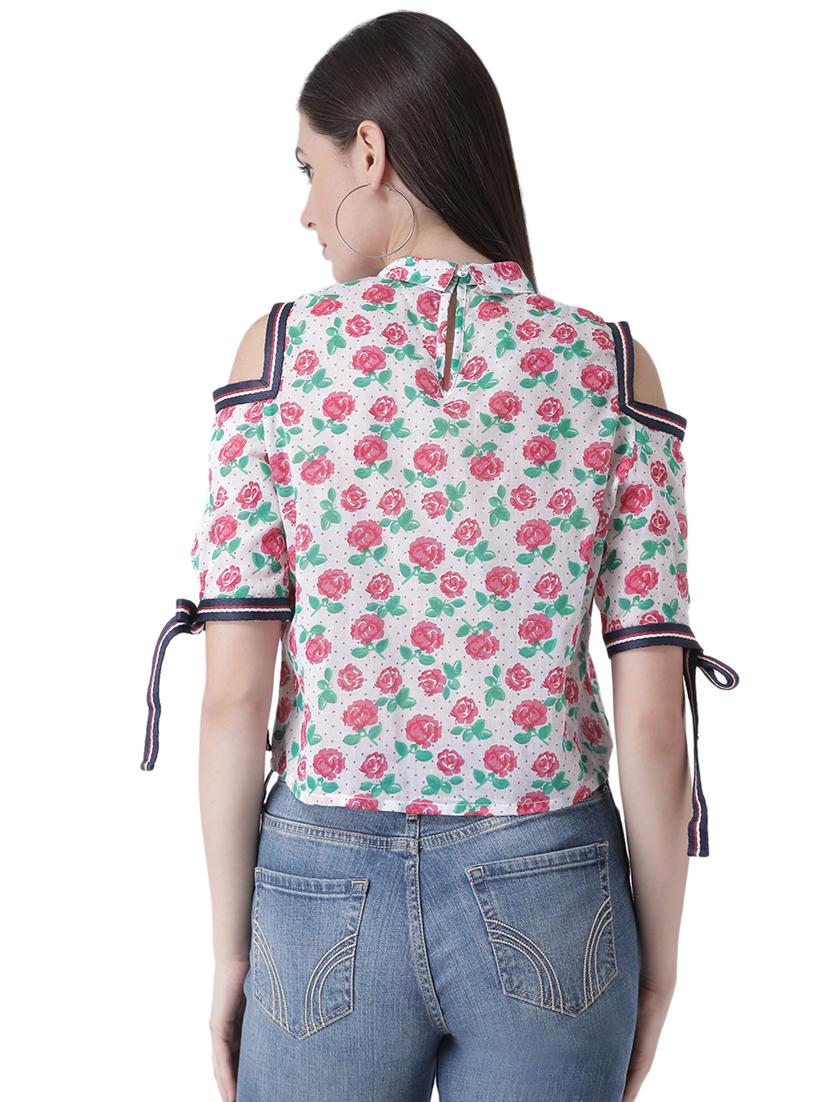 cold shoulder floral side tapping top - 16649469 - Zoom Image - 4