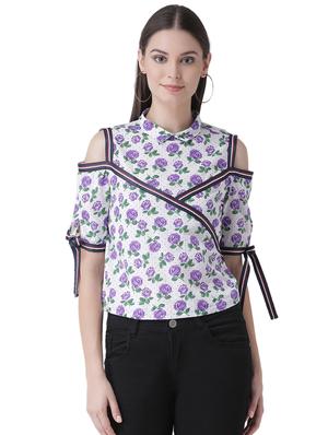 cold shoulder floral side tapping top - 16649470 - Standard Image - 2