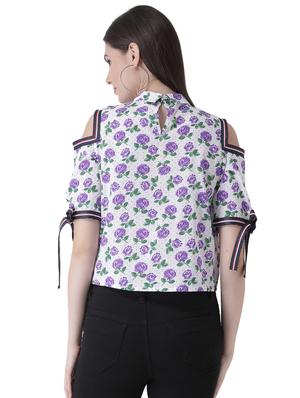 cold shoulder floral side tapping top - 16649470 - Standard Image - 4