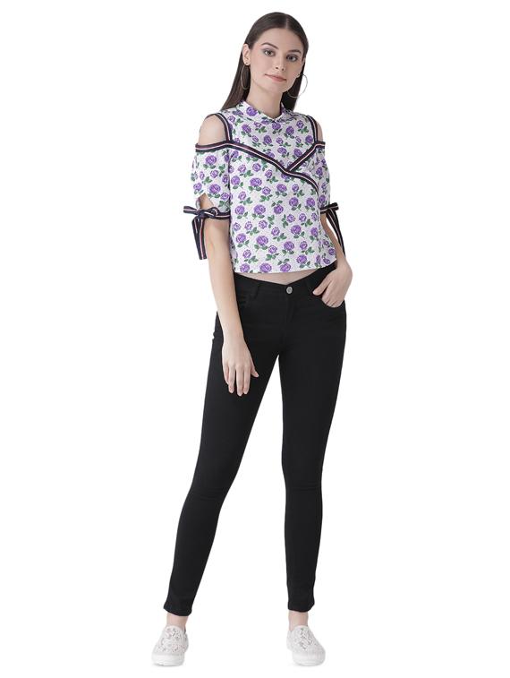 cold shoulder floral side tapping top - 16649470 - Zoom Image - 1