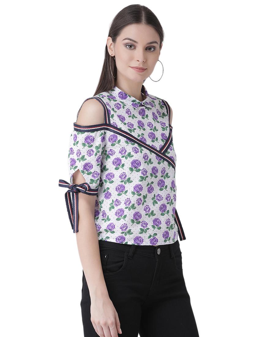 cold shoulder floral side tapping top - 16649470 - Zoom Image - 3