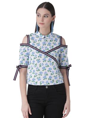cold shoulder floral side tapping top - 16649471 - Standard Image - 2