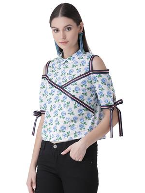 cold shoulder floral side tapping top - 16649471 - Standard Image - 3