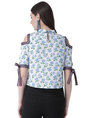 cold shoulder floral side tapping top - 16649471 - Standard Image - 4
