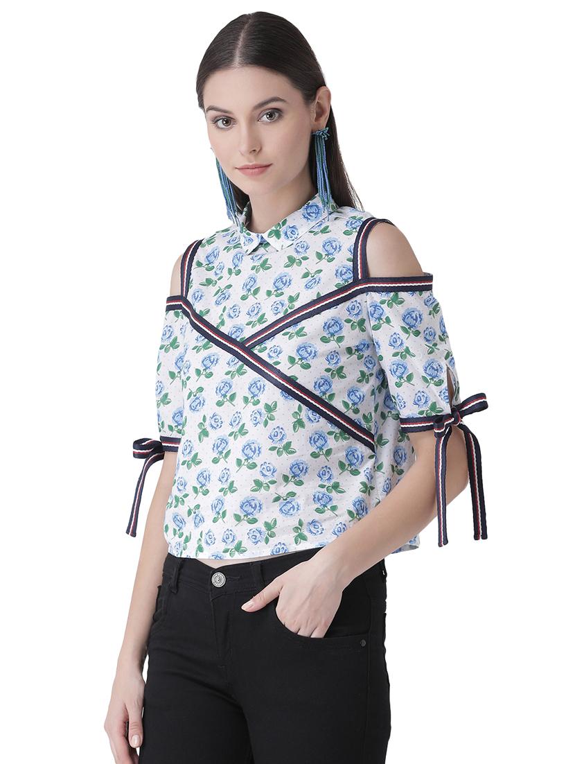 cold shoulder floral side tapping top - 16649471 - Zoom Image - 3