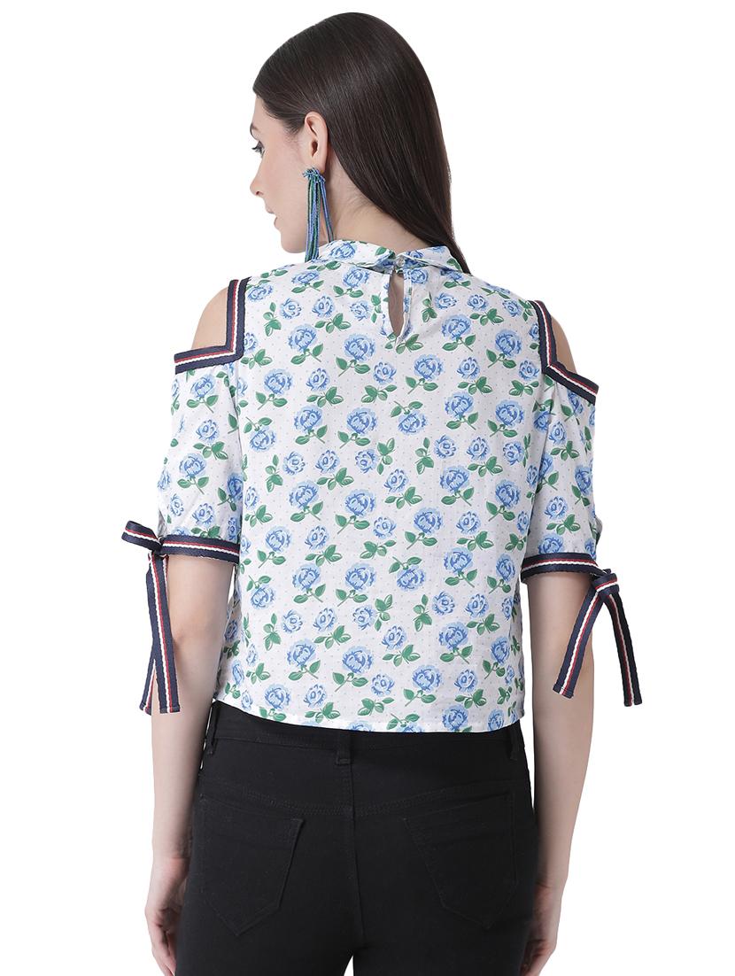 cold shoulder floral side tapping top - 16649471 - Zoom Image - 4