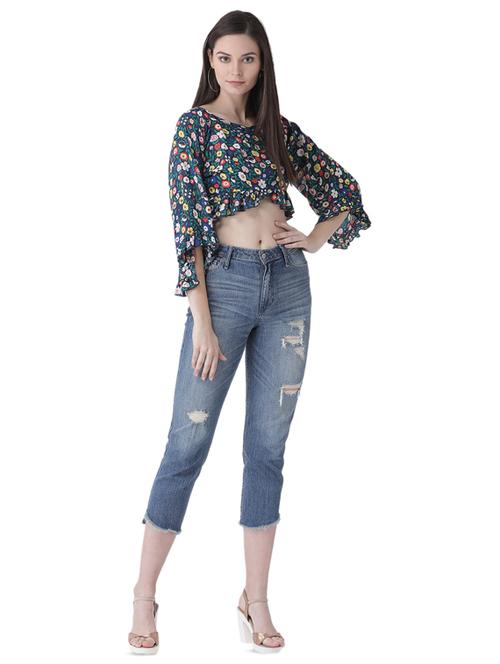 tie up back floral gathered crop top - 16649472 - Standard Image - 1