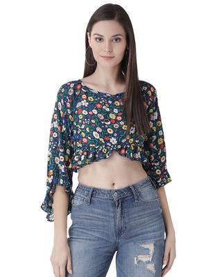 tie up back floral gathered crop top - 16649472 - Standard Image - 2