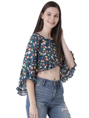 tie up back floral gathered crop top - 16649472 - Standard Image - 3
