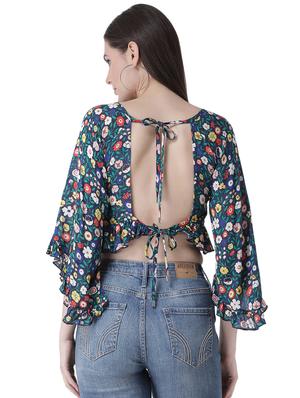 tie up back floral gathered crop top - 16649472 - Standard Image - 4