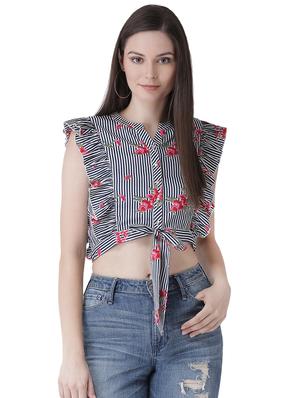 tie knot front frill trim crop top - 16649475 - Standard Image - 2