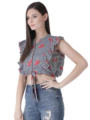 tie knot front frill trim crop top - 16649475 - Standard Image - 3