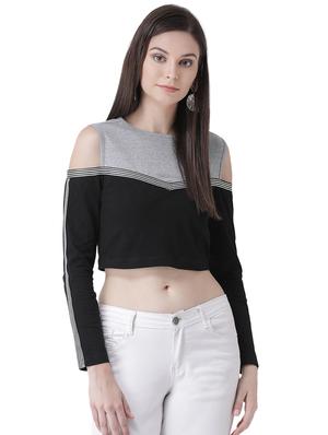 cold shoulder color block crop top - 16649476 - Standard Image - 2