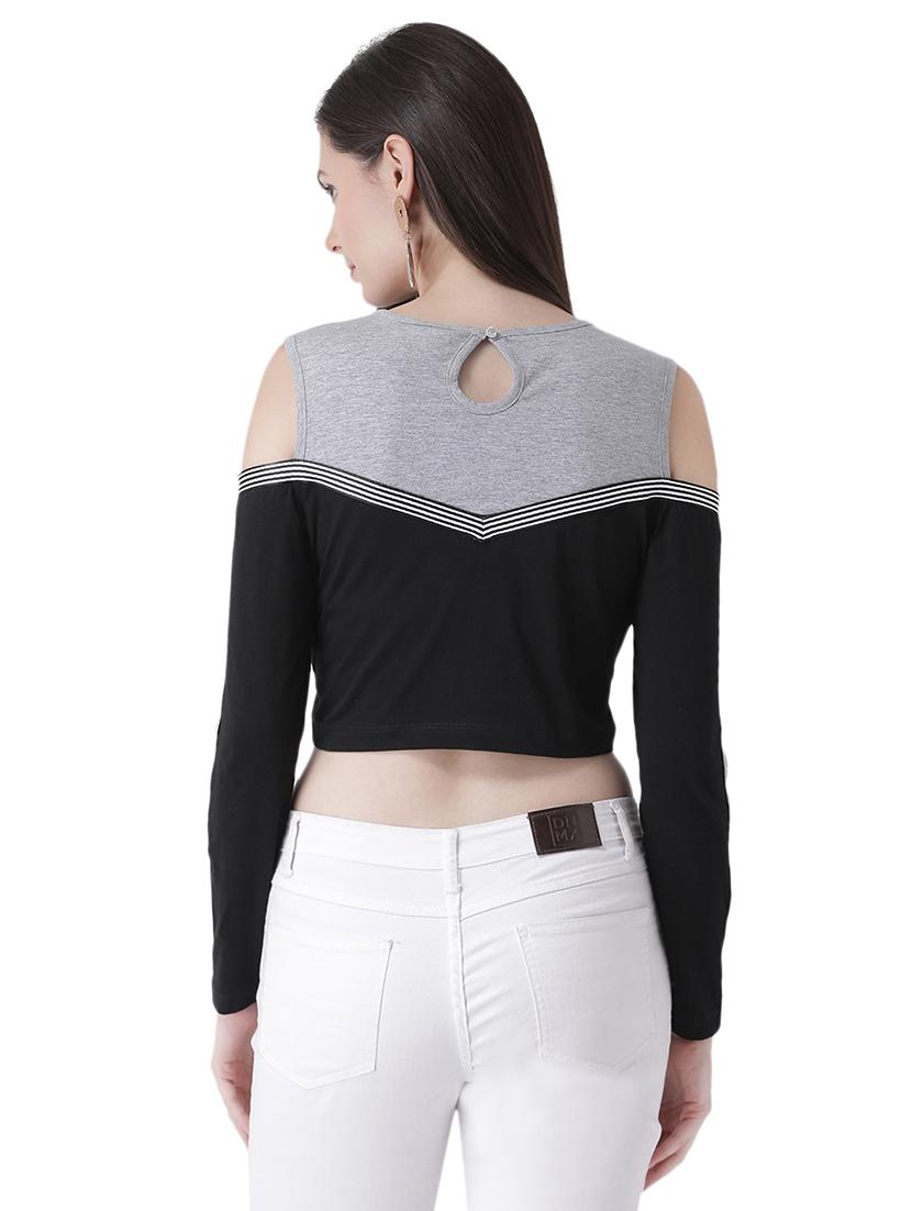cold shoulder color block crop top - 16649476 - Zoom Image - 4