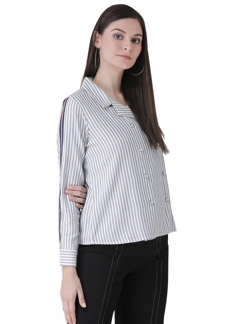 lapel neck striped shirt - 16649526 - Zoom Image - 3