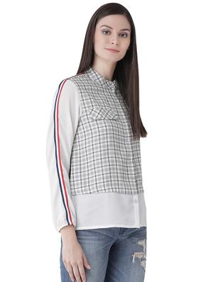 mandarin neck checkered shirt - 16649533 - Standard Image - 3