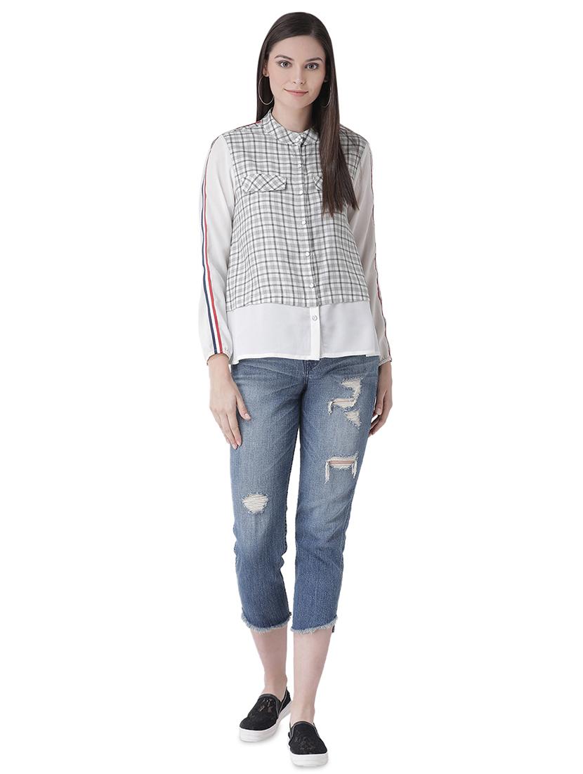 mandarin neck checkered shirt - 16649533 - Zoom Image - 1
