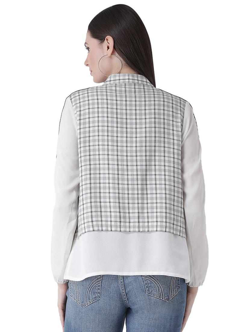 mandarin neck checkered shirt - 16649533 - Zoom Image - 4
