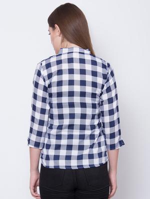 mandarin neck checkered top - 16649556 - Standard Image - 4