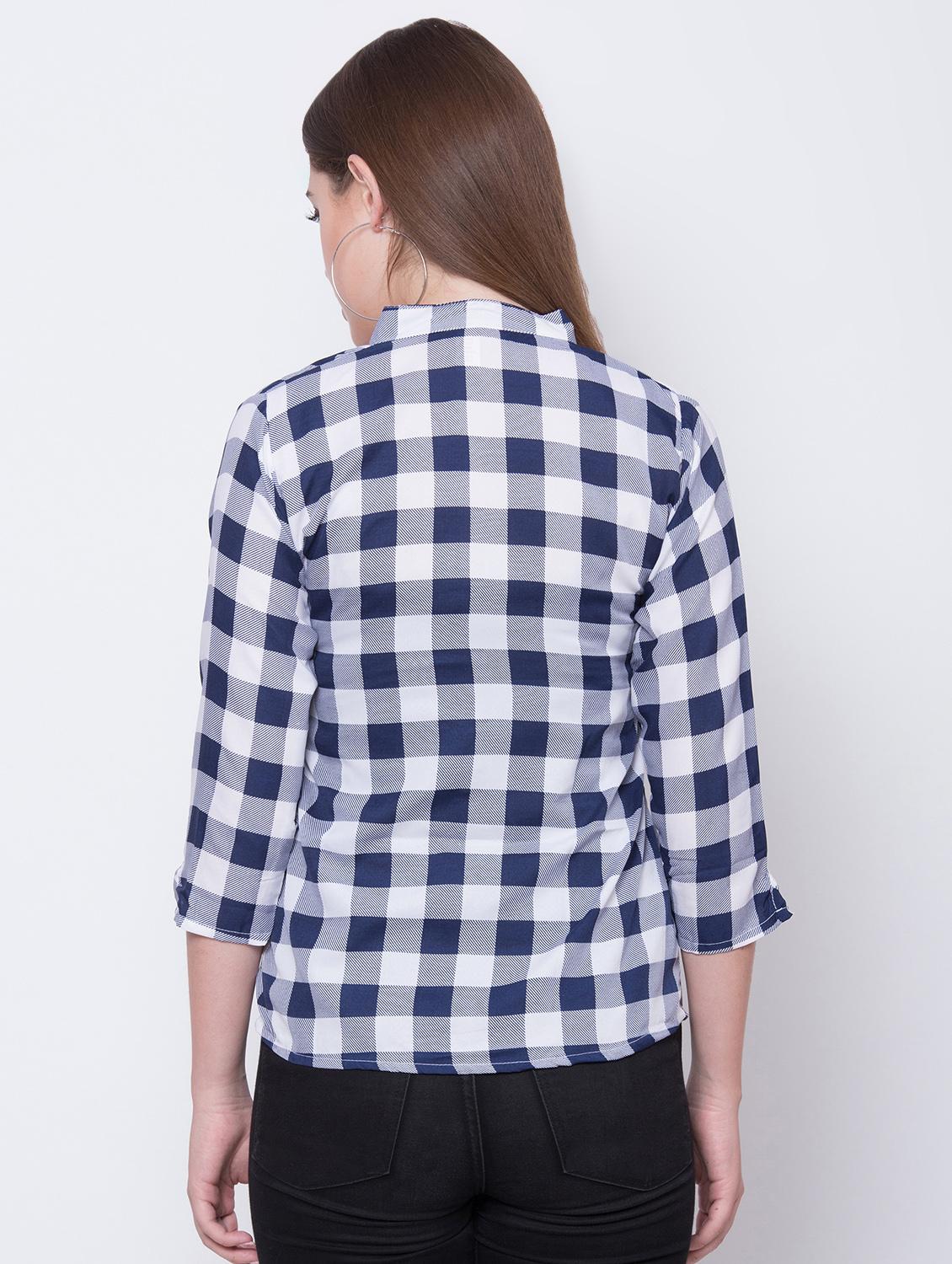 mandarin neck checkered top - 16649556 - Zoom Image - 4