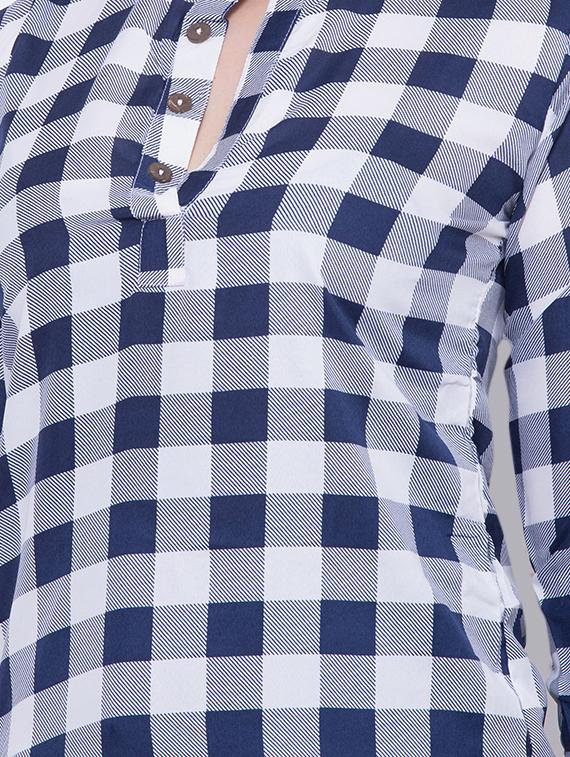 mandarin neck checkered top - 16649556 - Zoom Image - 5