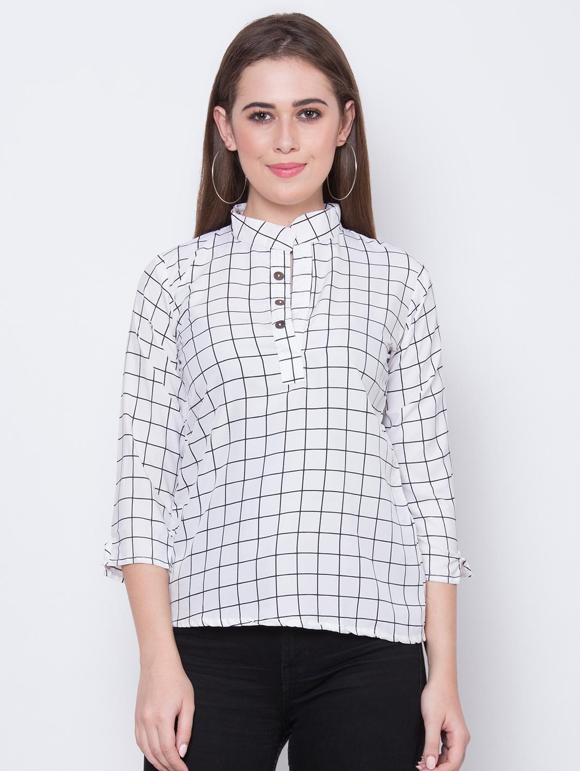 mandarin neck checkered top - 16649558 - Zoom Image - 2