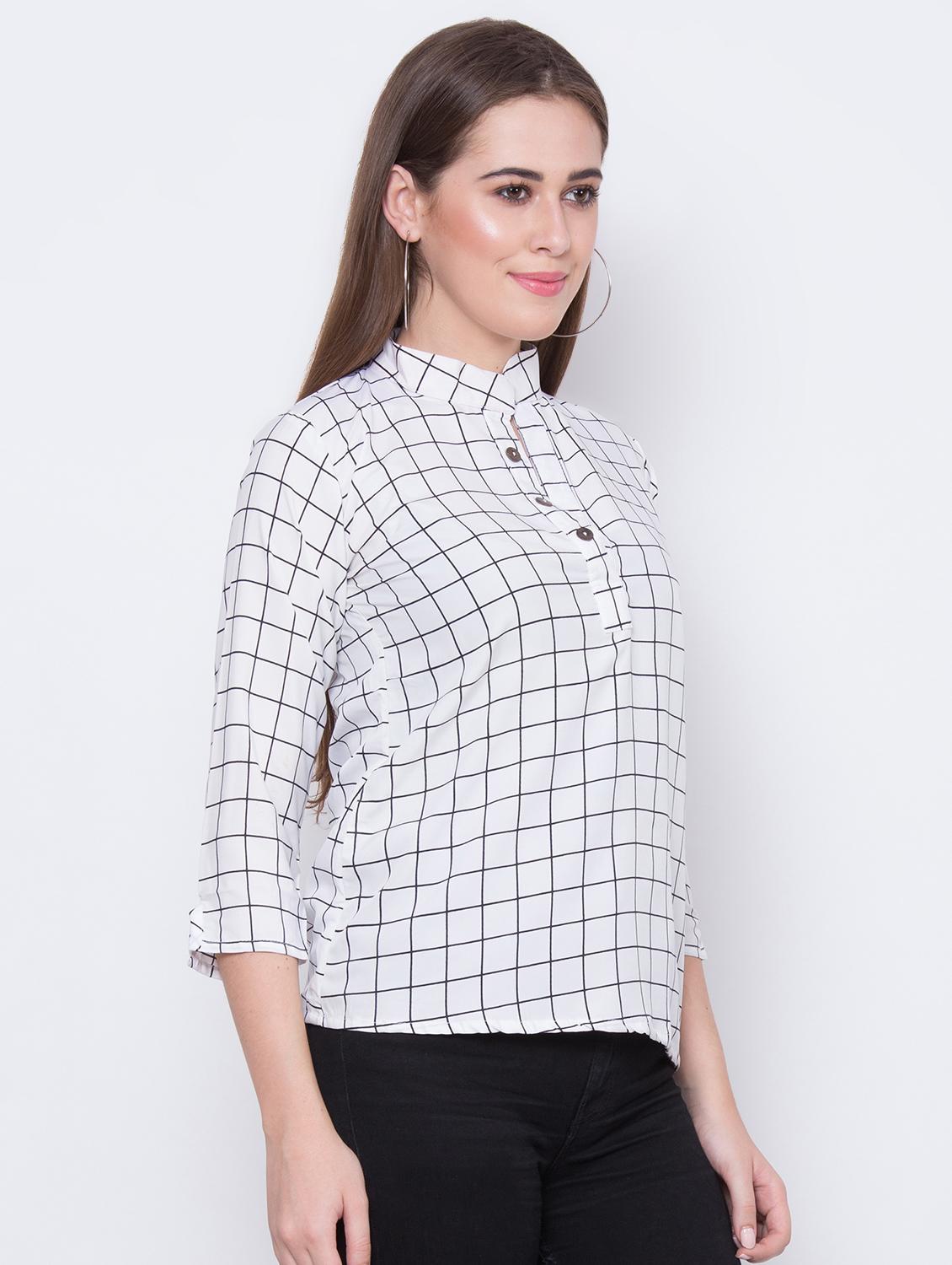 mandarin neck checkered top - 16649558 - Zoom Image - 3