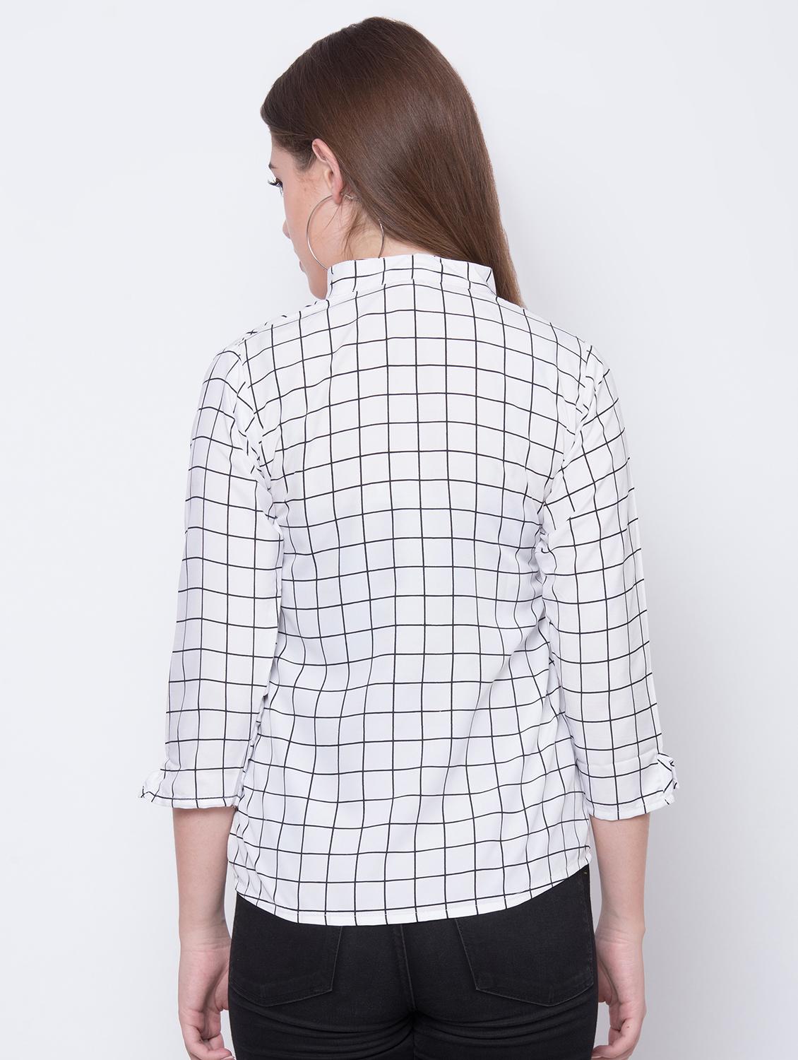 mandarin neck checkered top - 16649558 - Zoom Image - 4